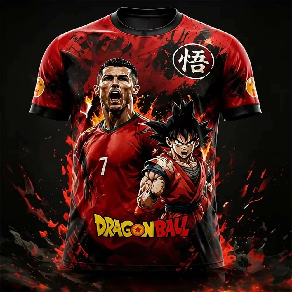Summer Super Sail Dragon Ball/Ronaldo Joint T-shirt and Shorts Set for Children/adults Plus Size Quick Drying Soccer Sportswear