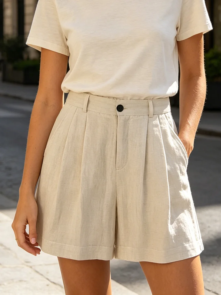 2026 Women's Linen Shorts Y2K, Single Button Zipper Fly Multi Pocket Mini Shorts, Home Leisure Commute Daily Summer Shorts