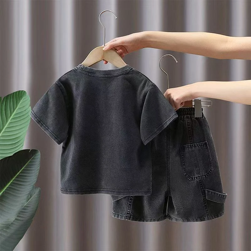Toddler Boys 2Pcs Summer Outfits Letter Short Sleeve T-Shirt Washed Denim Shorts Set Kids Boys Casual Streetwear Clothes 2-6Year