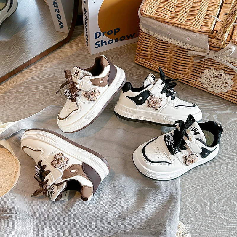 2026 Spring Autumn Children Shoes KPOP Leather Breathable Kids Casual Shoes Non-slip Fashion Toddler Girls Boys Sneakers