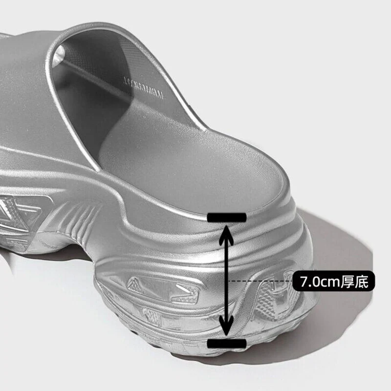 Silver Chunky Platform Slippers Women 2026 Summer Thick Bottom Heighten Sandals Woman Fashion Non Slip Wedges Sandals Female