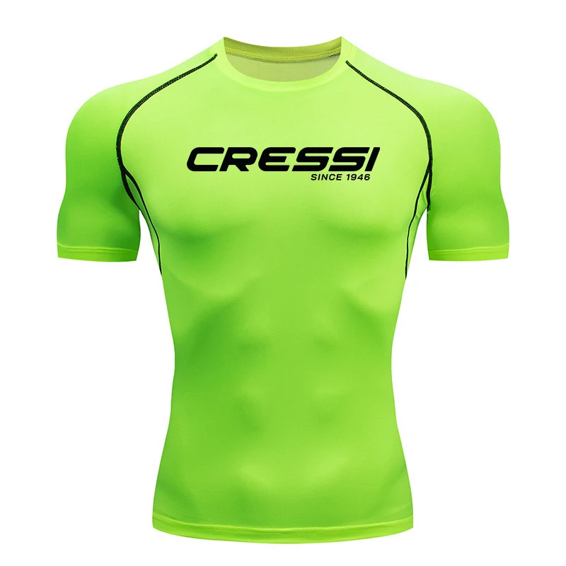 2026 Men Surf Sunscreen Diving Suit Rash Protection t-Shirt Swimsuit Tight Short-Sleeved Swimming Floating UV tee shirt homme