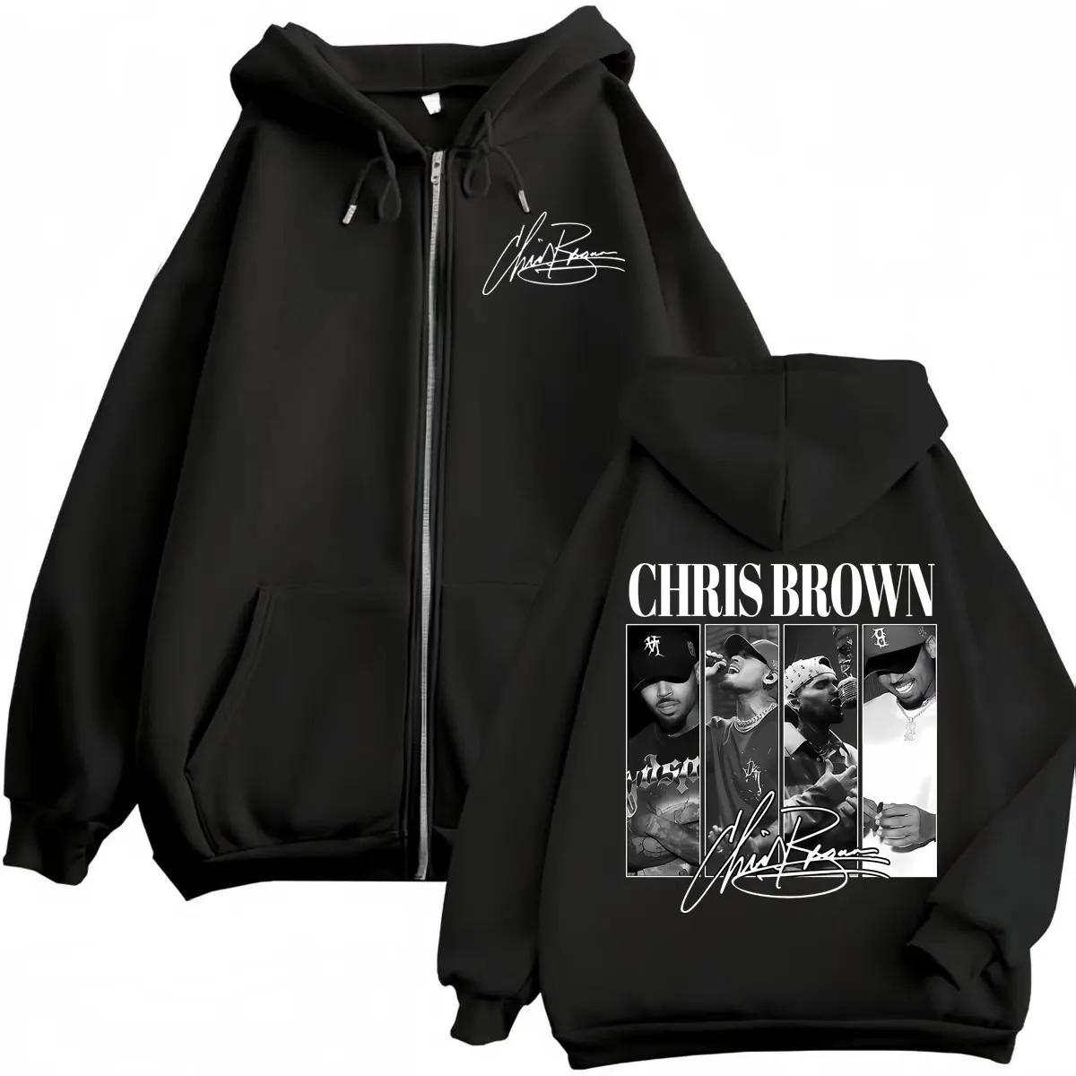 Rapper Chris Brown Graphic Zipper Hoodies Men Women Vintage Fashion Zip Up Pullovers Harajuku Hip Hop Long Sleeve Sweatshirts