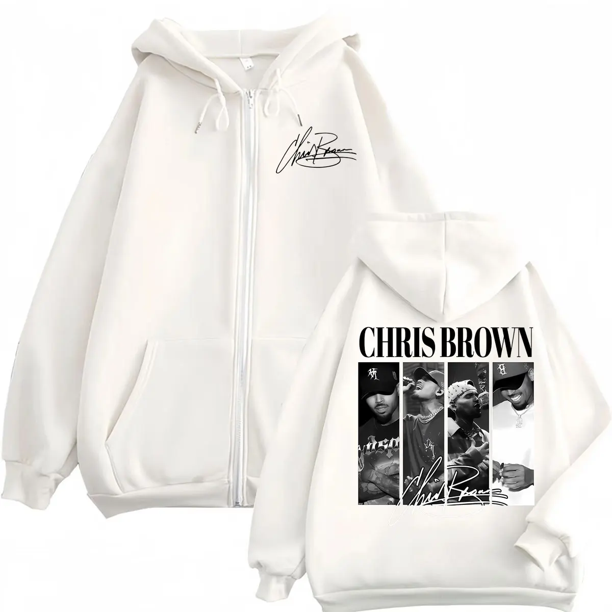 Rapper Chris Brown Graphic Zipper Hoodies Men Women Vintage Fashion Zip Up Pullovers Harajuku Hip Hop Long Sleeve Sweatshirts