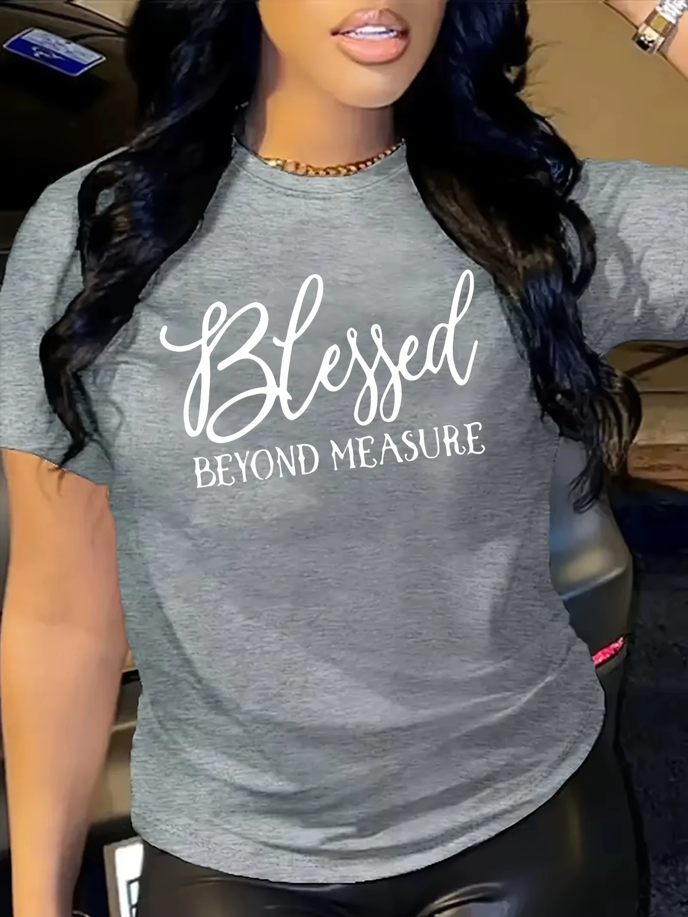 Plus Size Women's Blessed Beyond Measure Design Pattern Print T-shirt Summer Minimalist Casual Texture High Quality Loose Tops