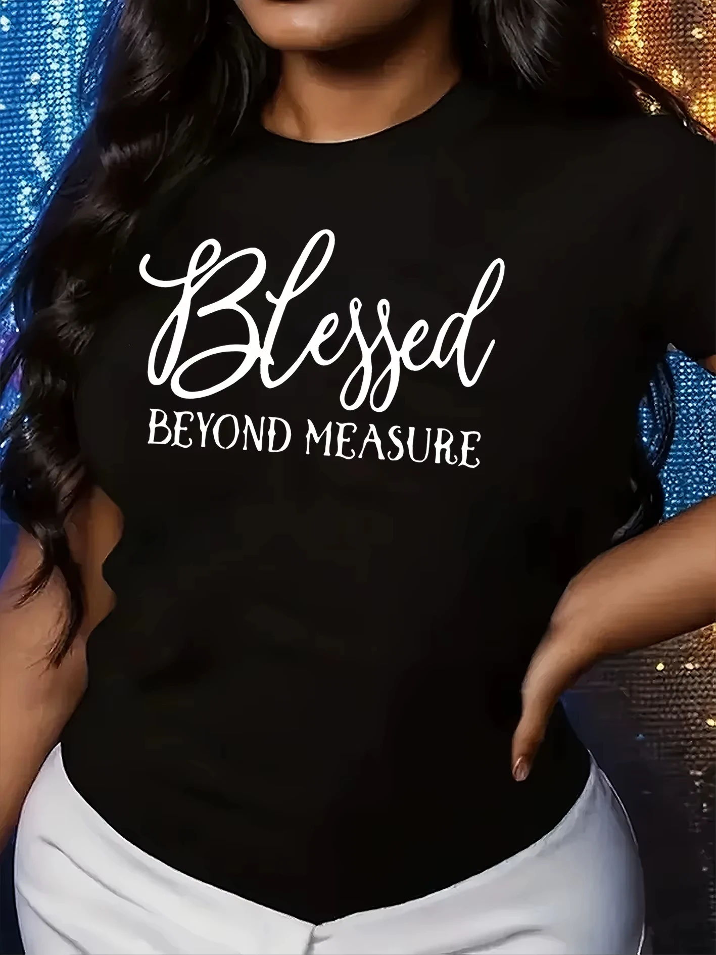 Plus Size Women's Blessed Beyond Measure Design Pattern Print T-shirt Summer Minimalist Casual Texture High Quality Loose Tops