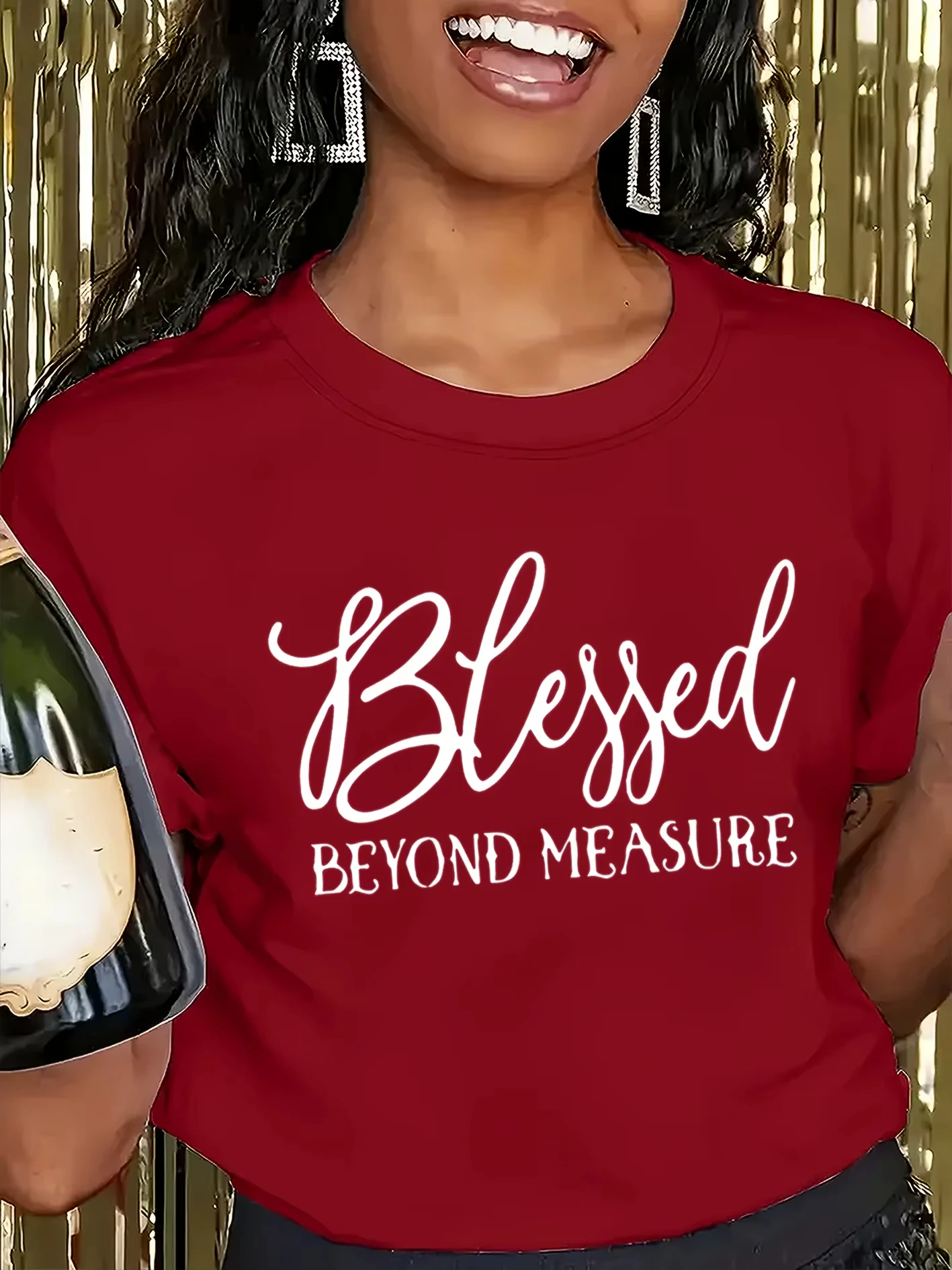 Plus Size Women's Blessed Beyond Measure Design Pattern Print T-shirt Summer Minimalist Casual Texture High Quality Loose Tops
