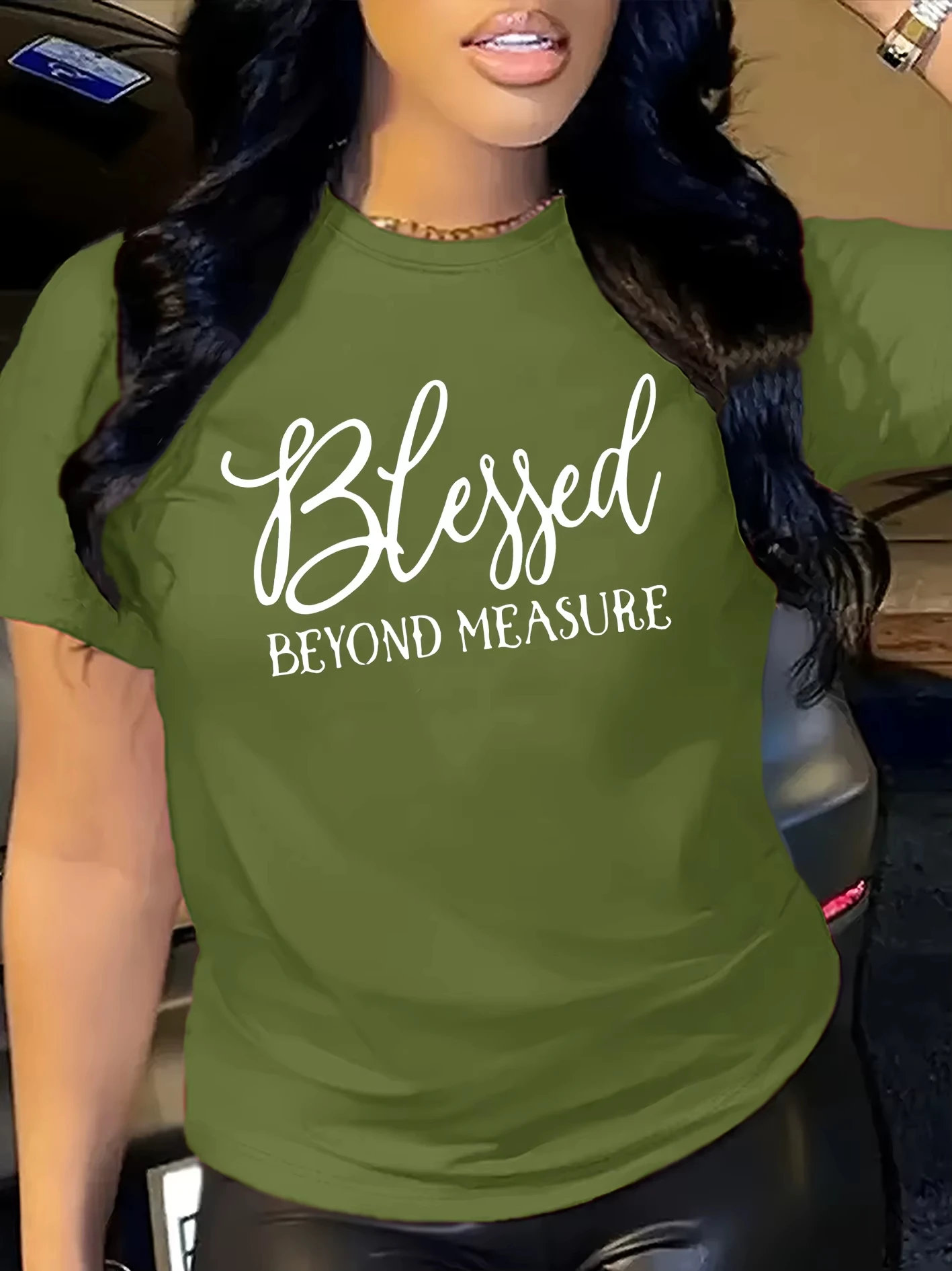 Plus Size Women's Blessed Beyond Measure Design Pattern Print T-shirt Summer Minimalist Casual Texture High Quality Loose Tops