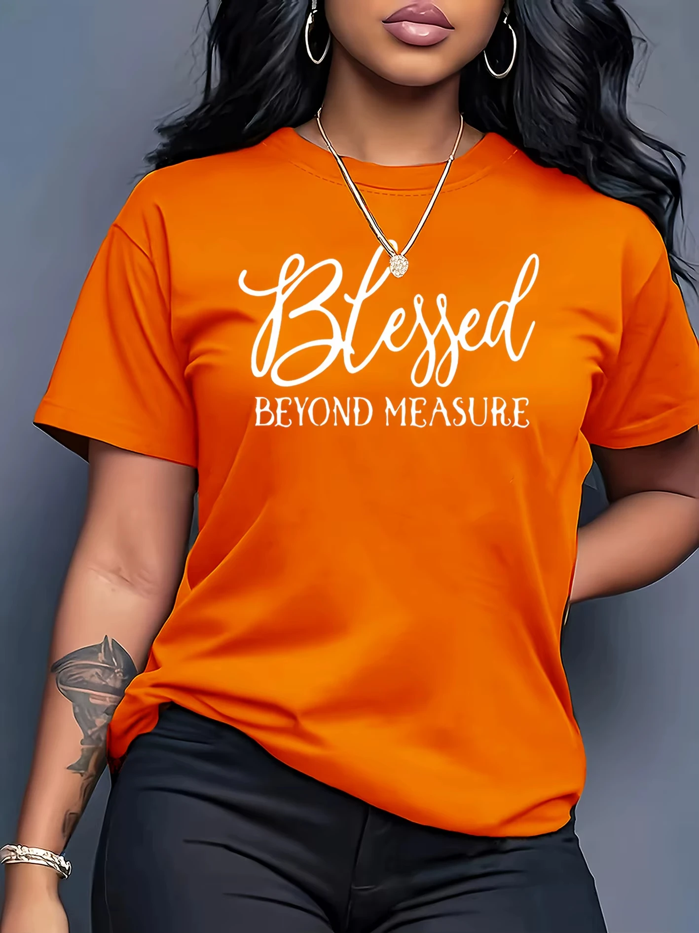 Plus Size Women's Blessed Beyond Measure Design Pattern Print T-shirt Summer Minimalist Casual Texture High Quality Loose Tops