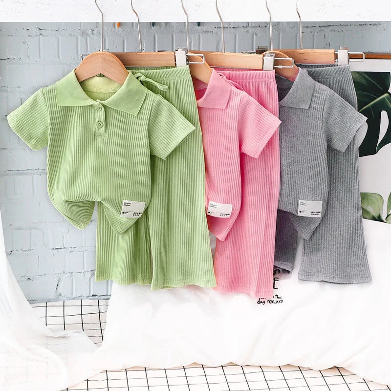 Girls Polo T-Shirt Sets Summer Kids Short Sleeve Suits Baby Lapel Tops+Pants 2Pcs Children Clothing Fashion Casual Outfits 2-8Y