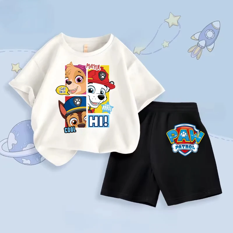 PAW PATROL Summer Children's Sets Printed Clothes Boys Girls Kids Short Sleeve Tshirt + Shorts Suits Fashion Casual 2 Pieced Set