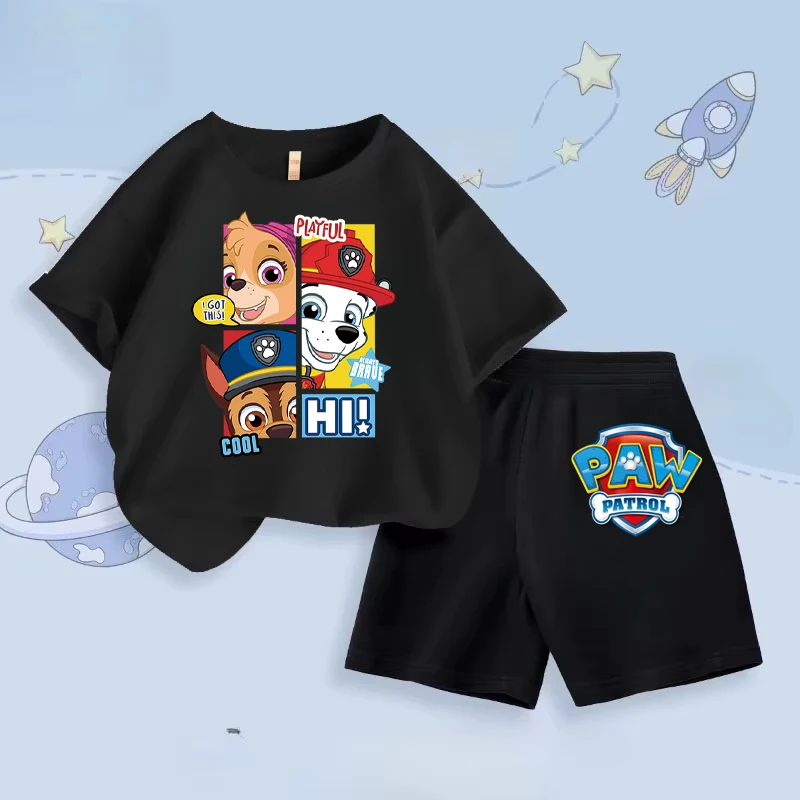PAW PATROL Summer Children's Sets Printed Clothes Boys Girls Kids Short Sleeve Tshirt + Shorts Suits Fashion Casual 2 Pieced Set