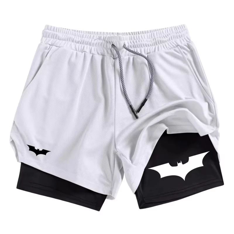 Bat Print 2-in-1 Men's Sports Breathable Quick-Drying Summer Shorts with Phone Pocket Gym Workout Running Shorts Cycling Shorts