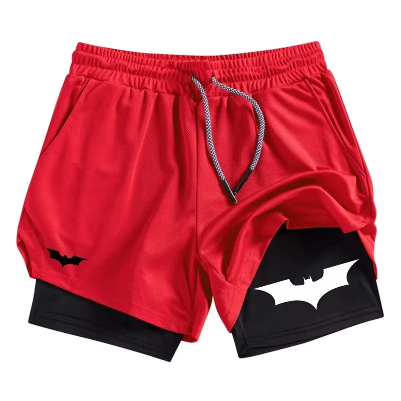 Bat Print 2-in-1 Men's Sports Breathable Quick-Drying Summer Shorts with Phone Pocket Gym Workout Running Shorts Cycling Shorts