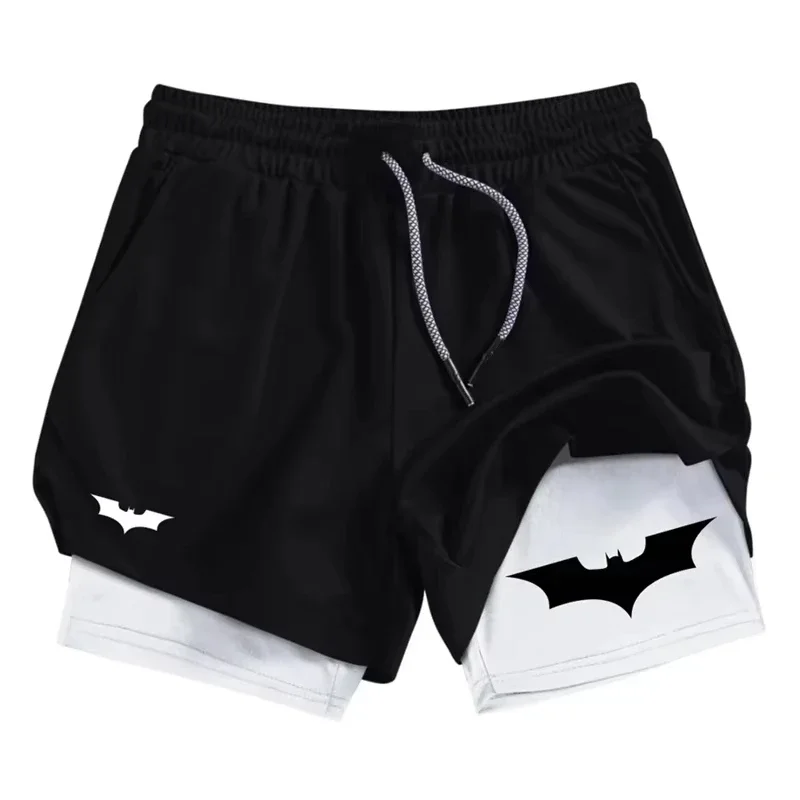 Bat Print 2-in-1 Men's Sports Breathable Quick-Drying Summer Shorts with Phone Pocket Gym Workout Running Shorts Cycling Shorts