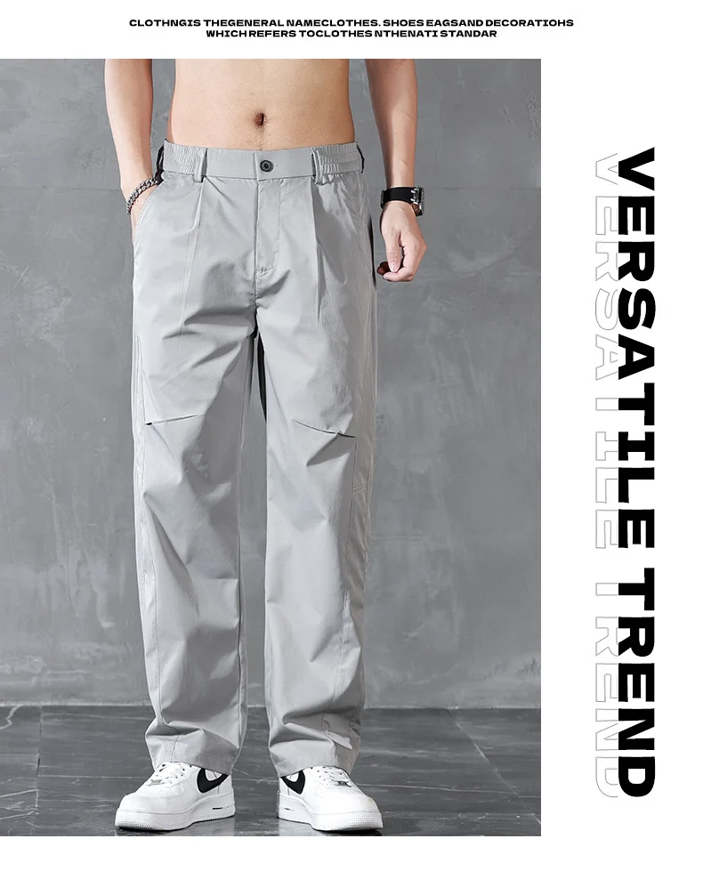 Brand Clothing Spring Summer Thin Men's Casual Straight Trousers Elastic Waist Outdoor Business Solid Color Long Pants Male