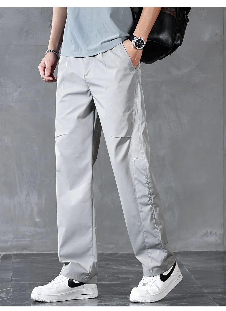 Brand Clothing Spring Summer Thin Men's Casual Straight Trousers Elastic Waist Outdoor Business Solid Color Long Pants Male