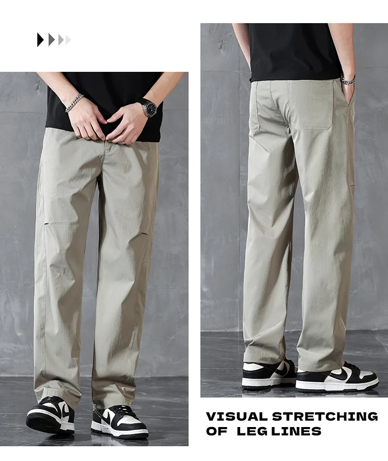 Brand Clothing Spring Summer Thin Men's Casual Straight Trousers Elastic Waist Outdoor Business Solid Color Long Pants Male