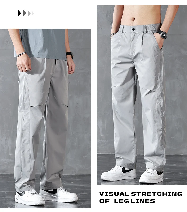 Brand Clothing Spring Summer Thin Men's Casual Straight Trousers Elastic Waist Outdoor Business Solid Color Long Pants Male