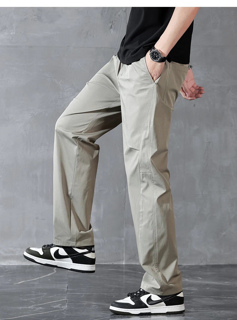 Brand Clothing Spring Summer Thin Men's Casual Straight Trousers Elastic Waist Outdoor Business Solid Color Long Pants Male
