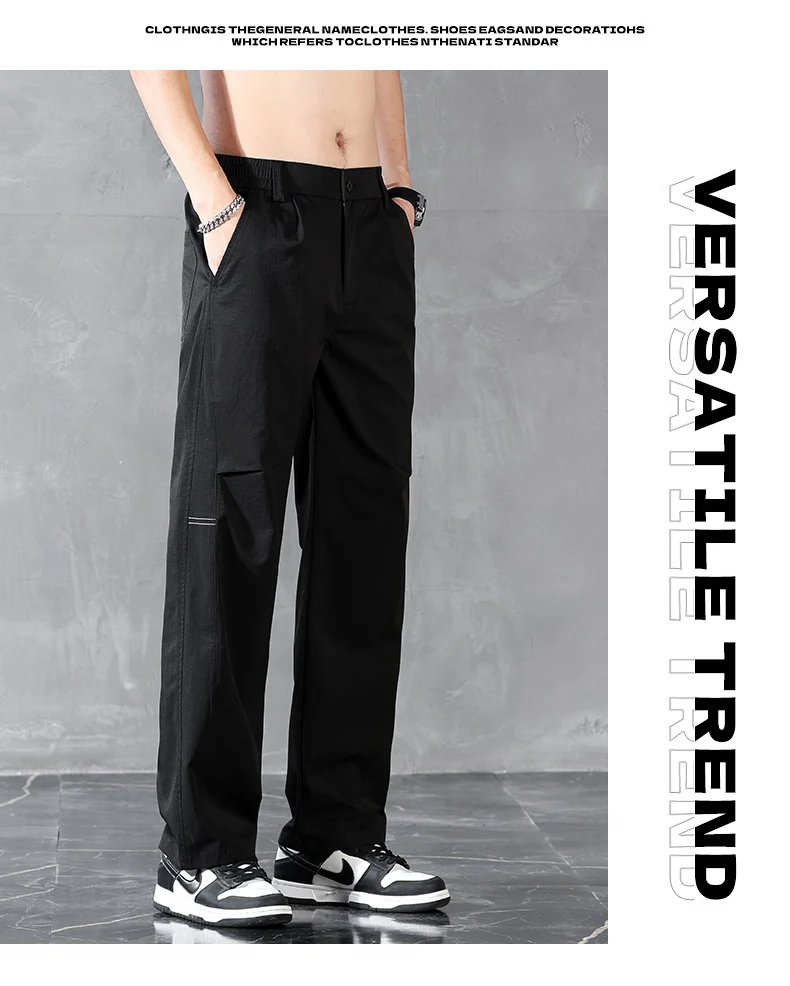 Brand Clothing Spring Summer Thin Men's Casual Straight Trousers Elastic Waist Outdoor Business Solid Color Long Pants Male