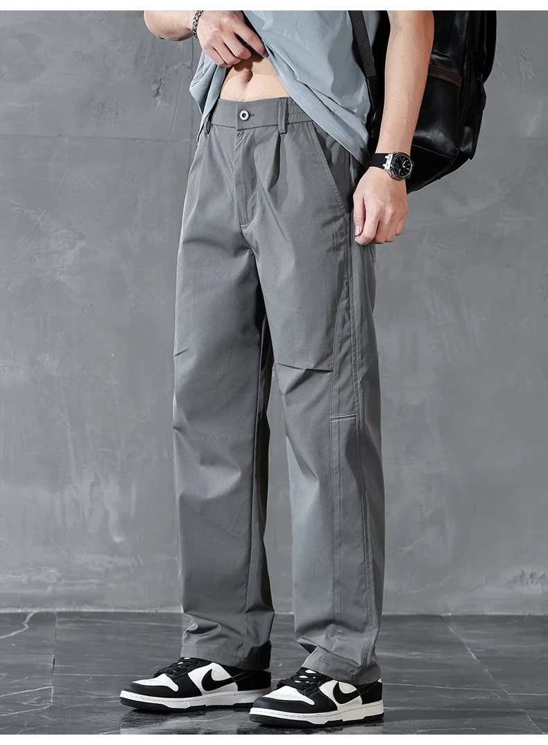 Brand Clothing Spring Summer Thin Men's Casual Straight Trousers Elastic Waist Outdoor Business Solid Color Long Pants Male