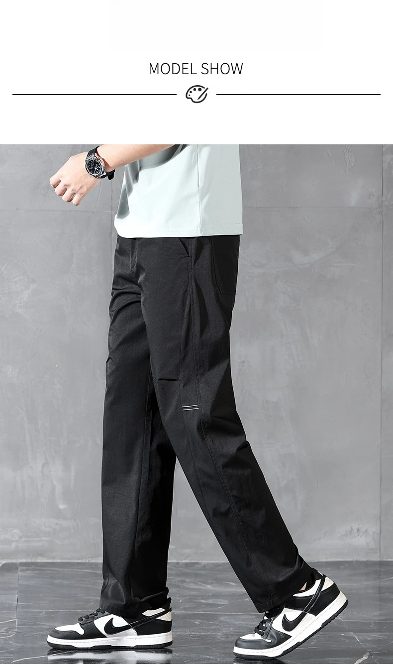 Brand Clothing Spring Summer Thin Men's Casual Straight Trousers Elastic Waist Outdoor Business Solid Color Long Pants Male