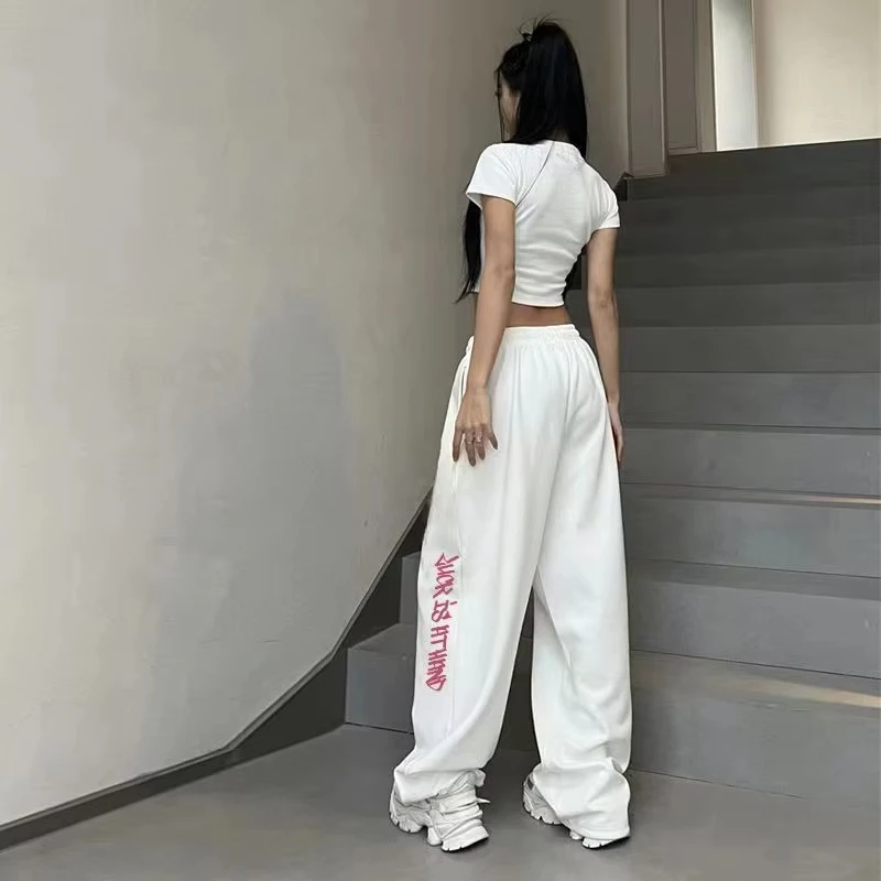 High Waist Hip-hop Sports Pants for Women Street Dance Y2K Letter Print Vintage Trousers Summer New Kids Fashion