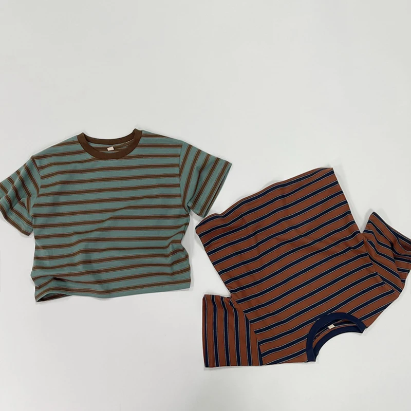 New Summer Baby Boys T-shirt Cotton Striped Simple Short Sleeve Tees Tops For 1 2 3 4 5 6 Years Kids Children Casual Clothes