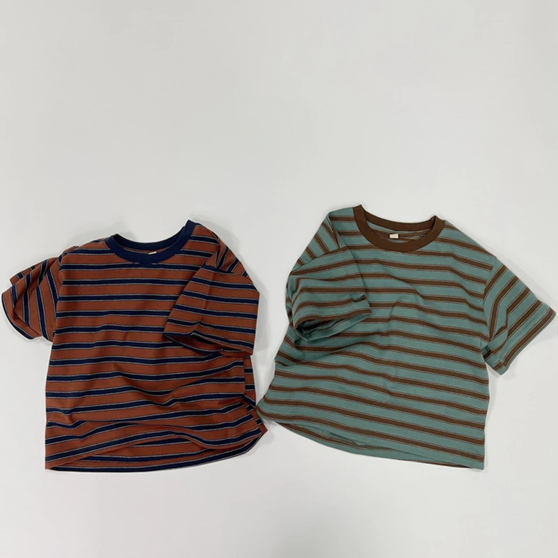 New Summer Baby Boys T-shirt Cotton Striped Simple Short Sleeve Tees Tops For 1 2 3 4 5 6 Years Kids Children Casual Clothes