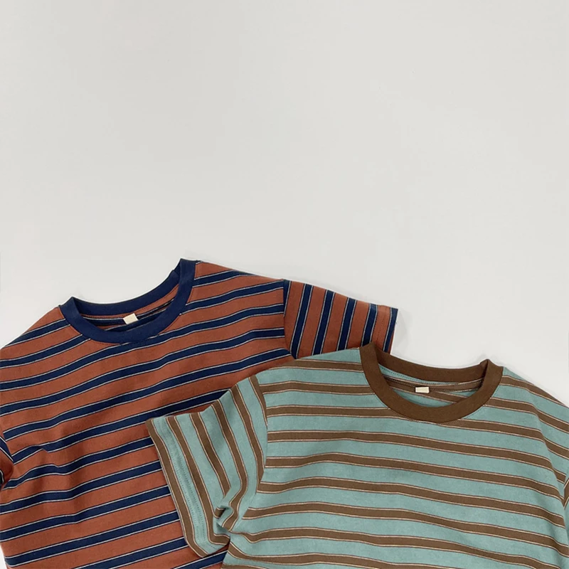 New Summer Baby Boys T-shirt Cotton Striped Simple Short Sleeve Tees Tops For 1 2 3 4 5 6 Years Kids Children Casual Clothes
