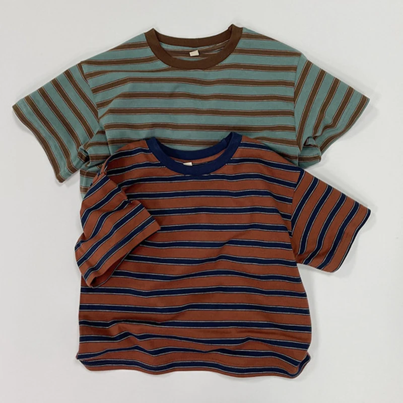 New Summer Baby Boys T-shirt Cotton Striped Simple Short Sleeve Tees Tops For 1 2 3 4 5 6 Years Kids Children Casual Clothes