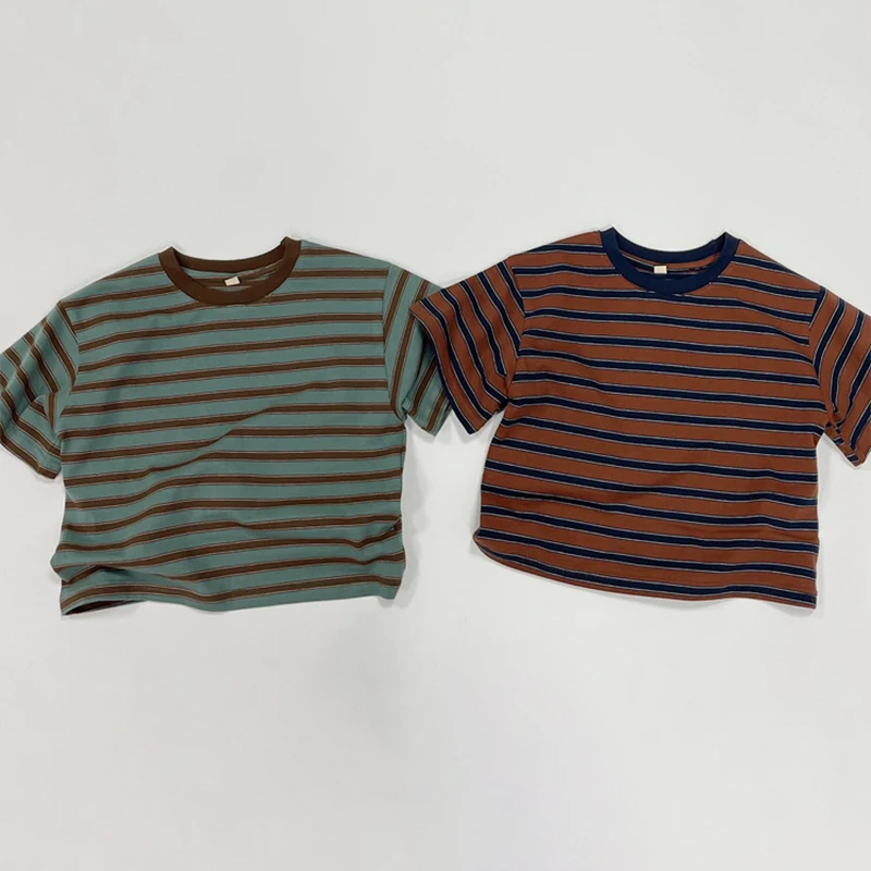 New Summer Baby Boys T-shirt Cotton Striped Simple Short Sleeve Tees Tops For 1 2 3 4 5 6 Years Kids Children Casual Clothes