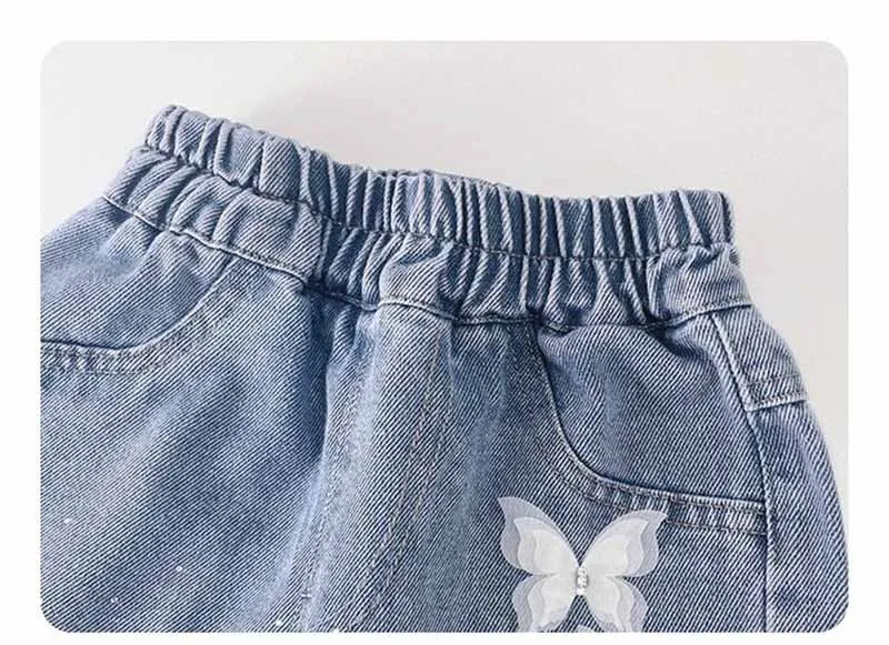 Girls Bow Print Denim Pants New BlingBling Diamond Jeans Children Clothes Kids Straight Wide-legged Pants Loose Trousers 2-8 Yea
