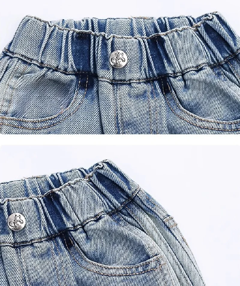 Girls Bow Print Denim Pants New BlingBling Diamond Jeans Children Clothes Kids Straight Wide-legged Pants Loose Trousers 2-8 Yea