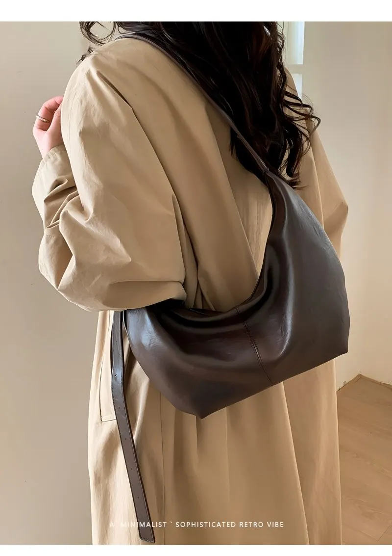 Large Capacity Casual Crossbody Bag Soft Leather Commuter Bag Black Versatile Lazy Style Korean Mini Shoulder Bag for Daily Use