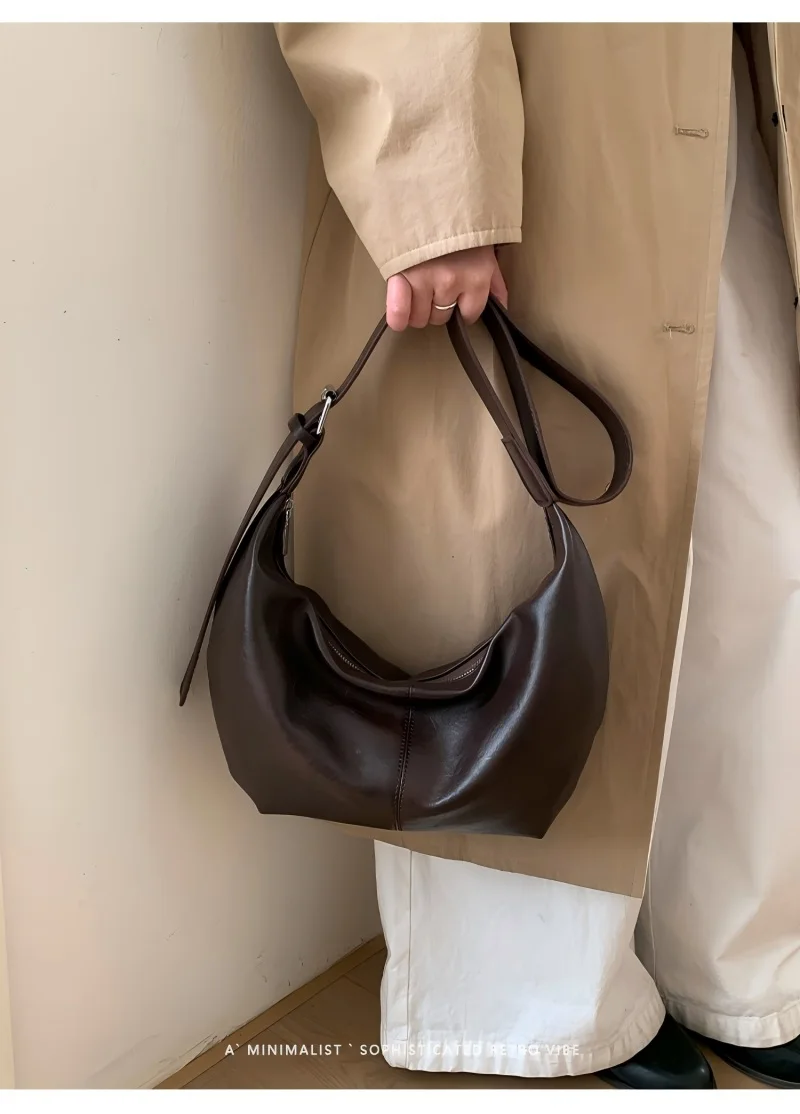 Large Capacity Casual Crossbody Bag Soft Leather Commuter Bag Black Versatile Lazy Style Korean Mini Shoulder Bag for Daily Use