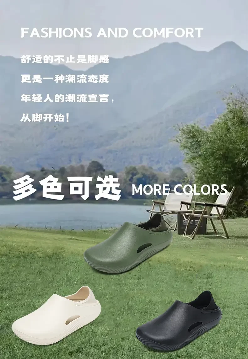 Men Slippers WaterProof Anti Skid Chef Shoe Breathable Slip on Casual Home Slippers Lightweight Beach Sandals Male Garden Clogs