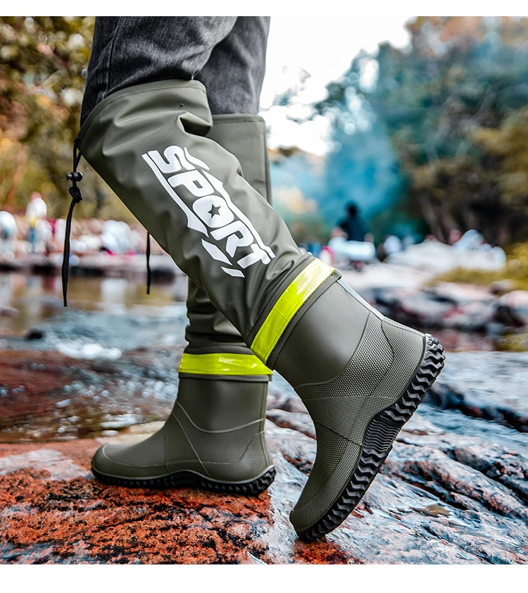 Men's Rain Boots Fashion High-Top Rain Boots For Outer Wear Long-Tube Waterproof And Non-Slip Couple Style Outdoor Fishing Boots