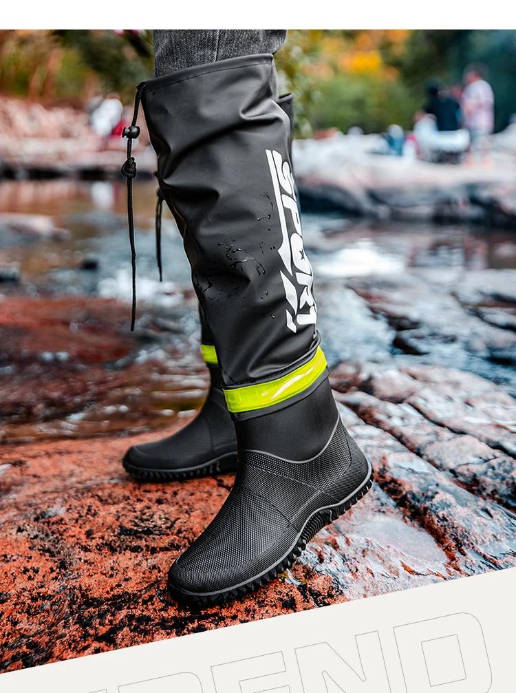 Men's Rain Boots Fashion High-Top Rain Boots For Outer Wear Long-Tube Waterproof And Non-Slip Couple Style Outdoor Fishing Boots