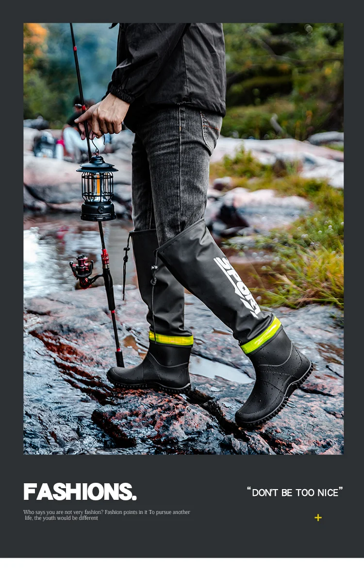 Men's Rain Boots Fashion High-Top Rain Boots For Outer Wear Long-Tube Waterproof And Non-Slip Couple Style Outdoor Fishing Boots