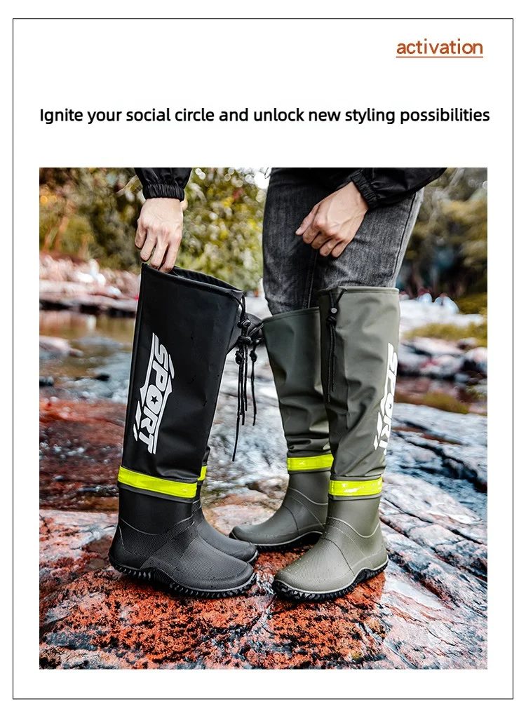 Men's Rain Boots Fashion High-Top Rain Boots For Outer Wear Long-Tube Waterproof And Non-Slip Couple Style Outdoor Fishing Boots