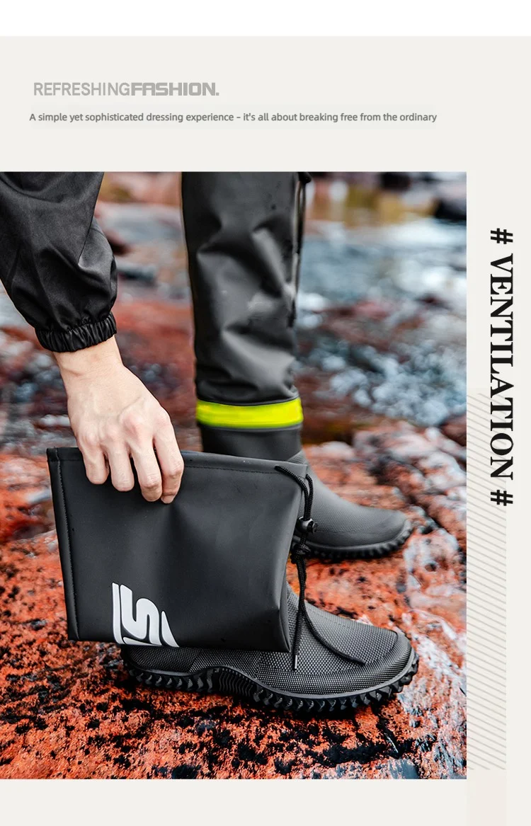 Men's Rain Boots Fashion High-Top Rain Boots For Outer Wear Long-Tube Waterproof And Non-Slip Couple Style Outdoor Fishing Boots
