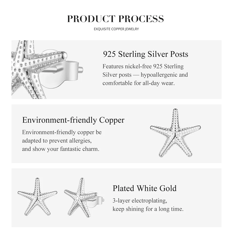 WOSTU 14K Gold Plated Starfish Earrings with 925 Silver Needle, Ocean Stud Earrings for Women Hypoallergenic & Durable Jewelry