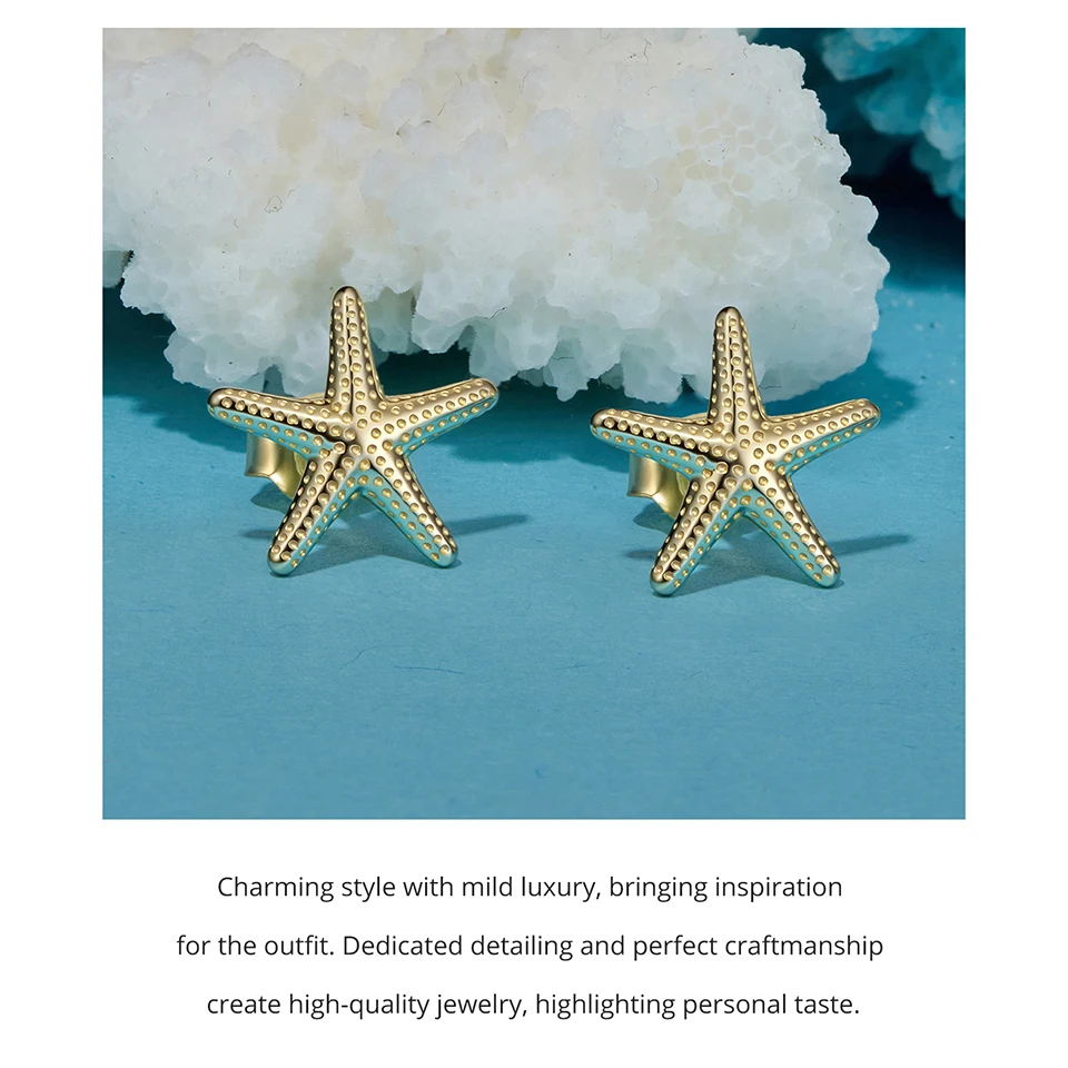 WOSTU 14K Gold Plated Starfish Earrings with 925 Silver Needle, Ocean Stud Earrings for Women Hypoallergenic & Durable Jewelry