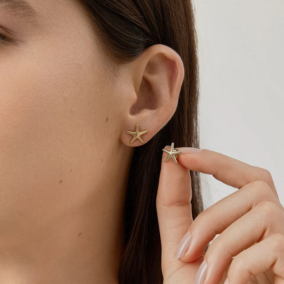 WOSTU 14K Gold Plated Starfish Earrings with 925 Silver Needle, Ocean Stud Earrings for Women Hypoallergenic & Durable Jewelry
