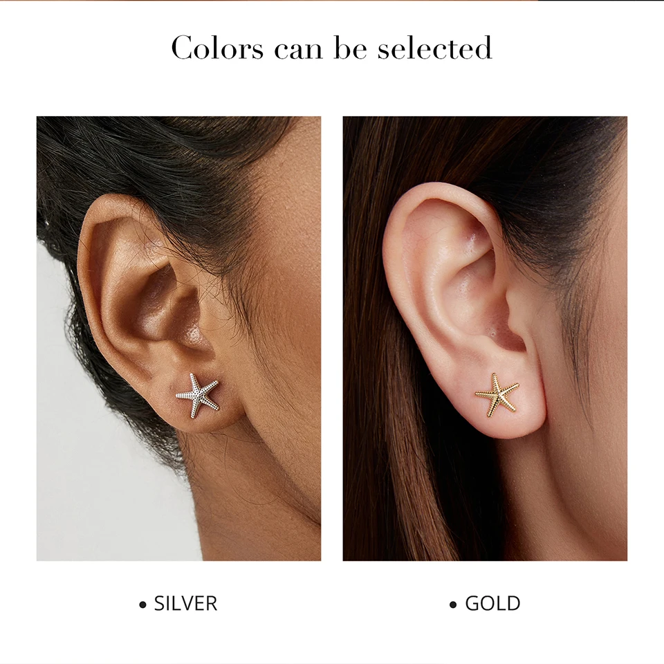 WOSTU 14K Gold Plated Starfish Earrings with 925 Silver Needle, Ocean Stud Earrings for Women Hypoallergenic & Durable Jewelry