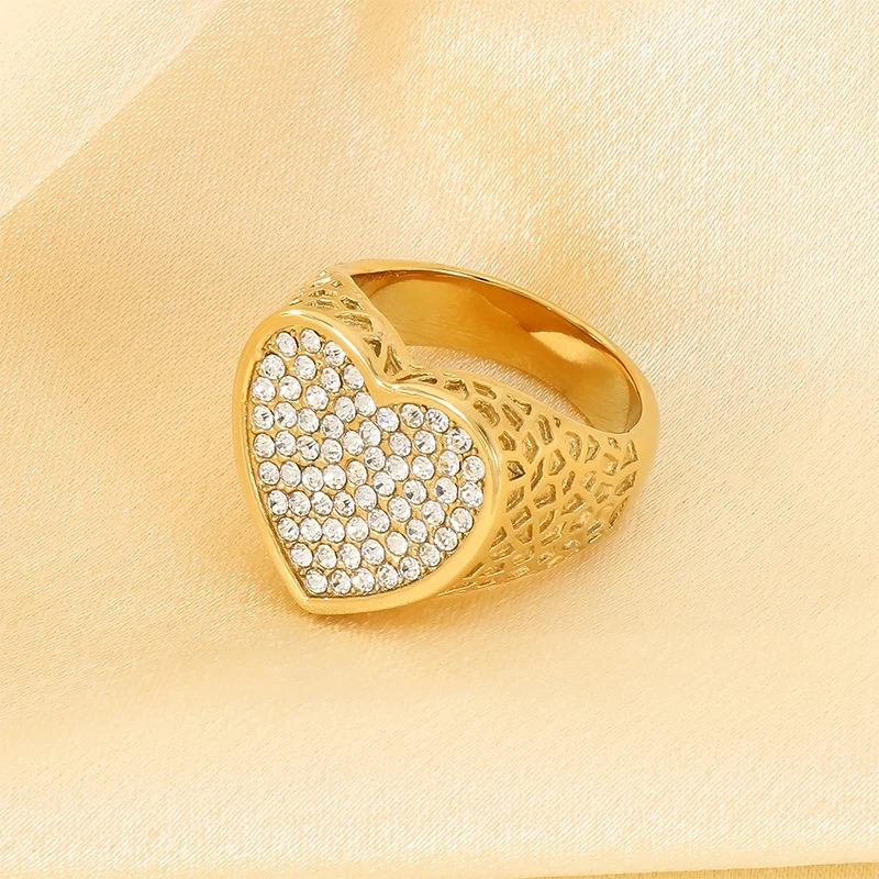 Vintage Heart-shaped Design Women Ring Stainless Steel With Cubic Zircon Wedding Enagement Anniversary Ring
