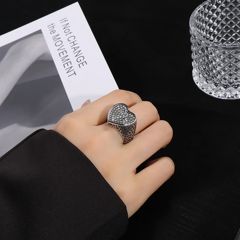 Vintage Heart-shaped Design Women Ring Stainless Steel With Cubic Zircon Wedding Enagement Anniversary Ring
