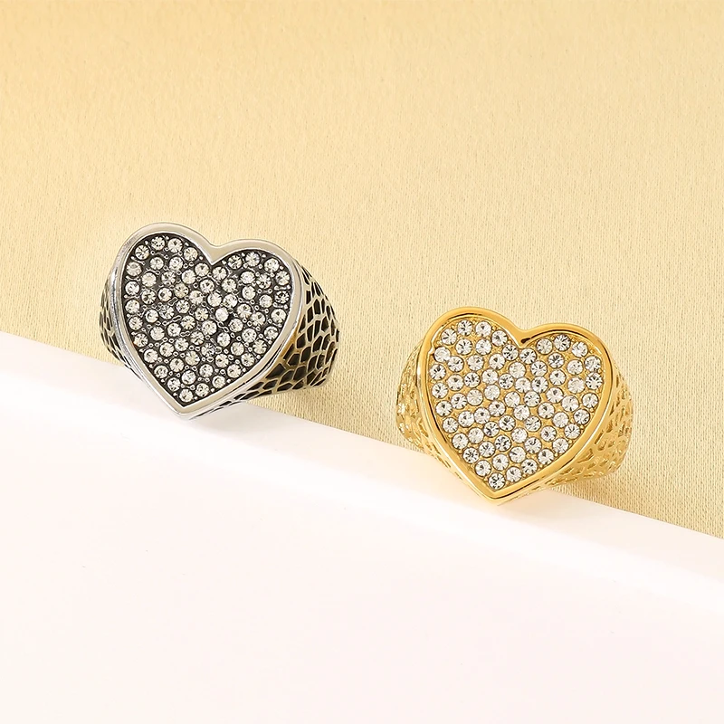 Vintage Heart-shaped Design Women Ring Stainless Steel With Cubic Zircon Wedding Enagement Anniversary Ring